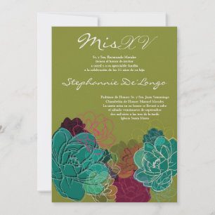 5x7 Peony Flower Quinceanera Invitation d'annivers