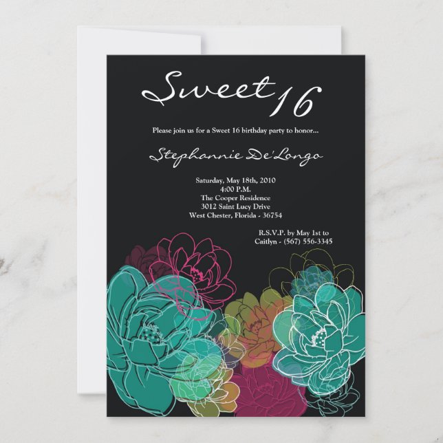 5x7 Peony Flower Sweet 16 Anniversaire Invitation (Devant)