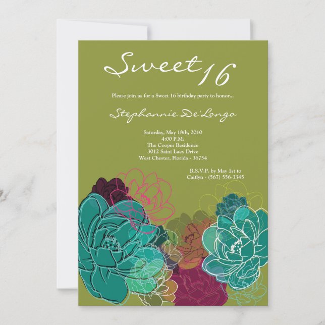 5x7 Peony Flower Sweet 16 Anniversaire Invitation (Devant)