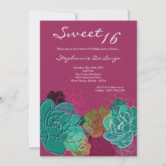 5x7 Peony Flower Sweet 16 Anniversaire Invitation (Devant)