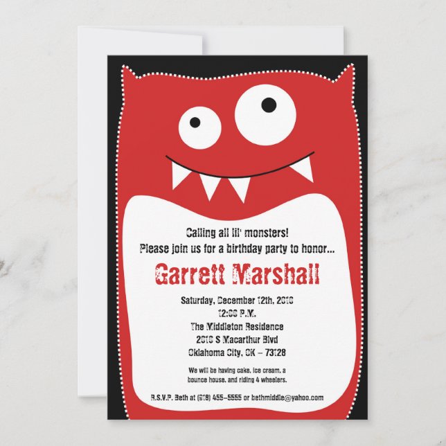 5x7 Petits monstres Invitation Anniversaire (Devant)