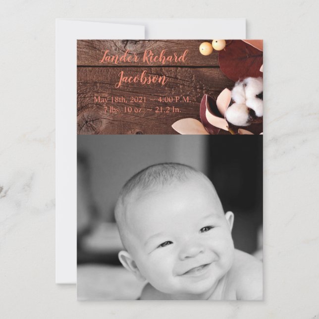 5x7 Photo Faire-part de naissance Army Cotton Bran (Devant)