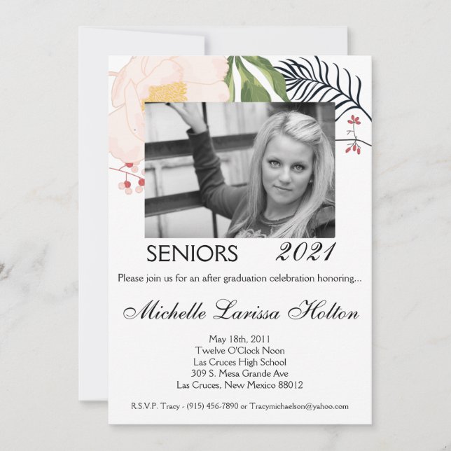 5x7 Photo Graduation Party Invitation Baby Pink Co (Devant)