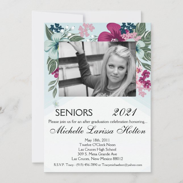 5x7 Photo Graduation Party Invitation Flo tropical (Devant)