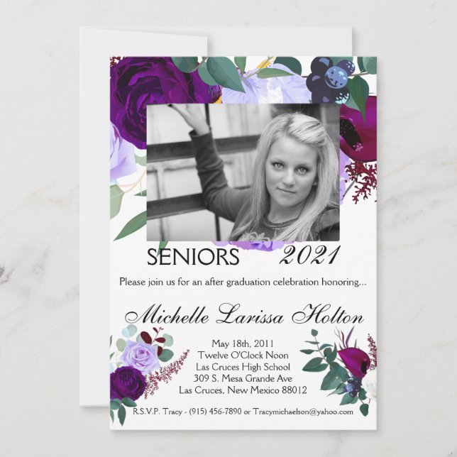 5x7 Photo Graduation Party Invitation Lavender Hib (Devant)