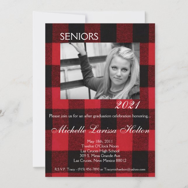 5x7 Photo Graduation Party Invitation Red Buffalo (Devant)