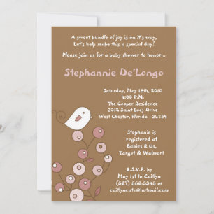 5x7 Pink Bird Retro Bush Baby shower Invitation