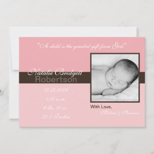 5x7 Pink Brown Band Faire-part de naissance photo