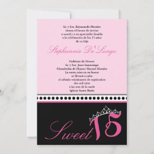 5x7 Pink clair Tiara Quinceanera Invitation de la 