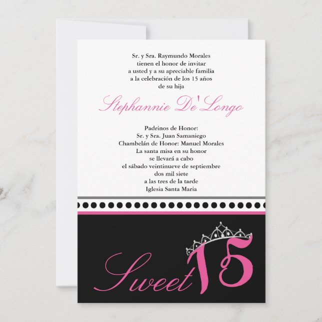 5x7 Pink clair Tiara Quinceanera Invitation de la  (Devant)