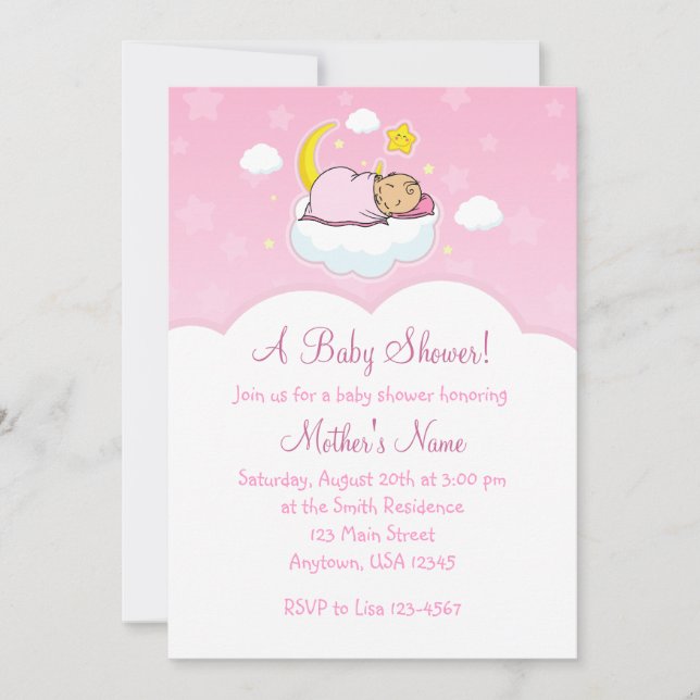 5x7 Pink Cloud Baby Girl Baby Shower Invitations (Devant)