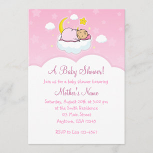 5x7 Pink Cloud Baby Girl Baby Shower Invitations