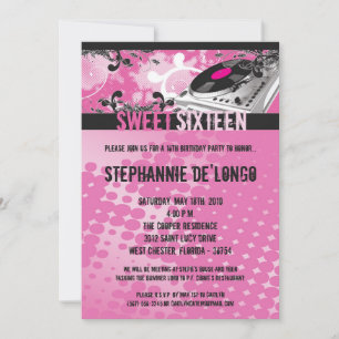 5x7 Pink DJ Spin Tourne-disque16e Invitation anniv