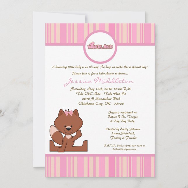 5x7 Pink Girl Woodland Fox Baby shower Invitation (Devant)
