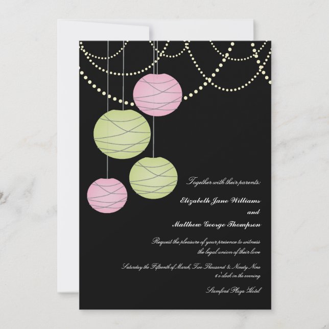 5x7 Pink & Green Paper Lanterns Mariage Invitation (Devant)