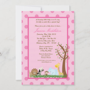 5x7 Pink Jungle Safari Baby shower Invitation