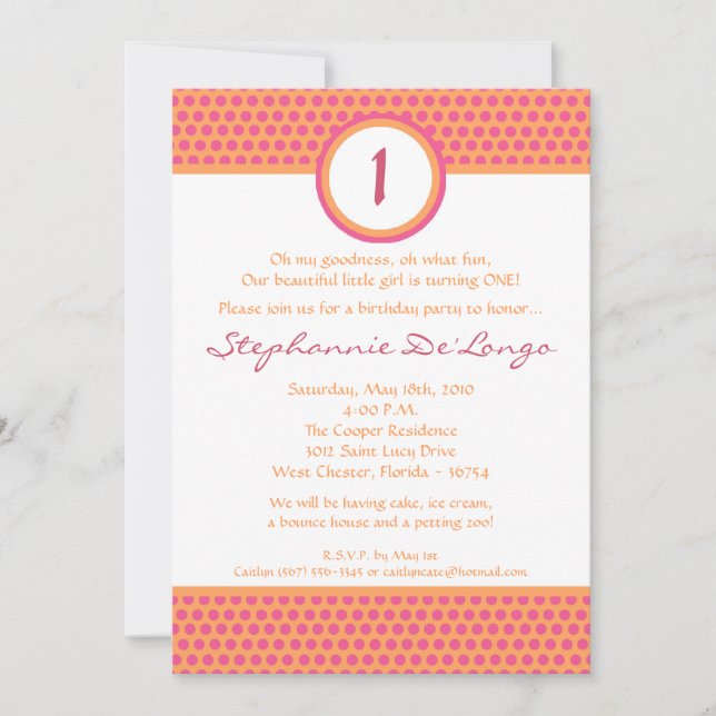 5x7 Pink & Orange Poka Dot Invitation Anniversaire (Devant)