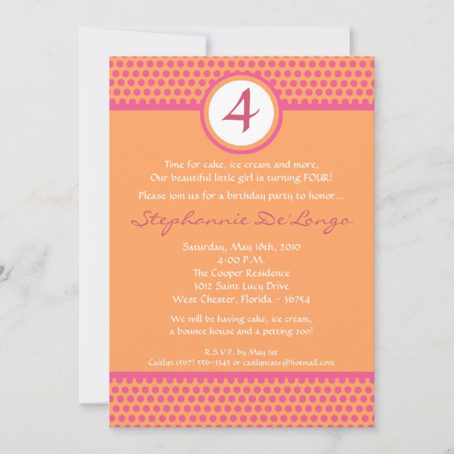 5x7 Pink & Orange Poka Dot Invitation Anniversaire (Devant)