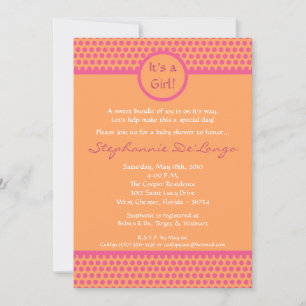 5x7 Pink & Orange Polka Baby shower Invitation