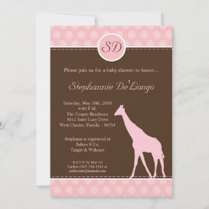 5x7 Pink Poka Dot Giraffe Invitation Baby shower