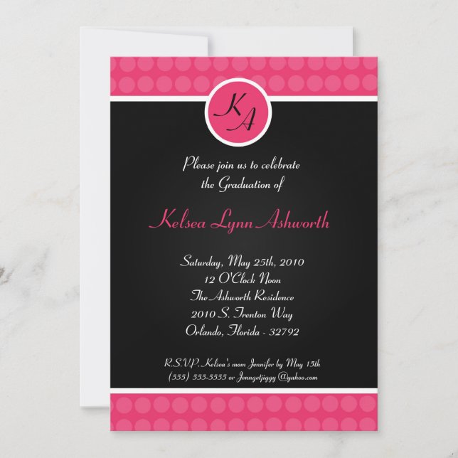 5x7 Pink Poka Dot Graduation Invitation Annonce (Devant)