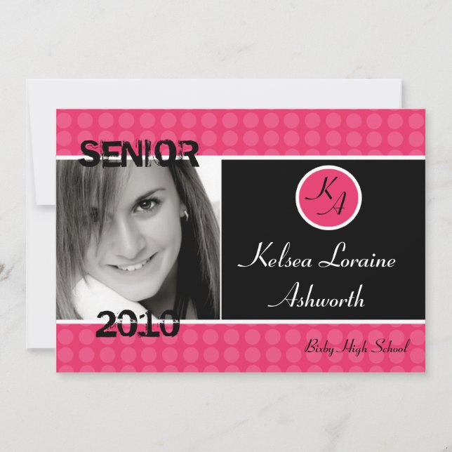 5x7 Pink Poka Point Photo Invitation (Devant)