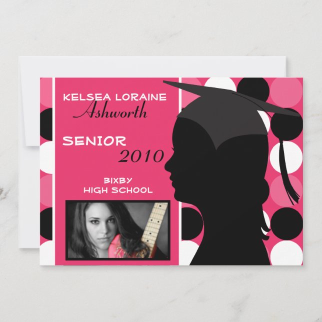 5x7 Pink Poka Point Photo Invitation (Devant)