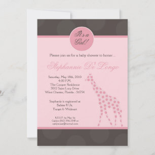 5x7 Pink Polka Dot Giraffe Invitation Baby shower