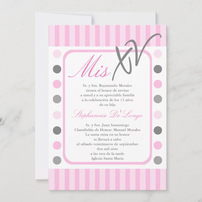 5x7 Pink Polka Dot Quinceanera Party Invitation (Devant)