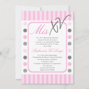5x7 Pink Polka Dot Quinceanera Party Invitation