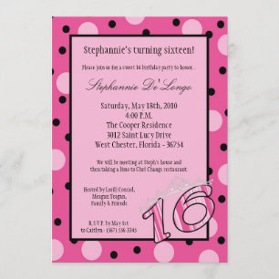 5x7 Pink Polka Sweet 16 Anniversaire Invitation