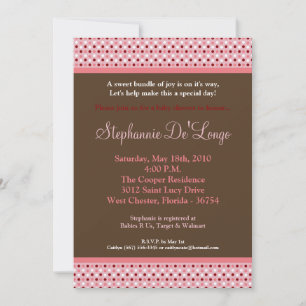 5x7 Pink Sweetheat PolkaDot Baby shower Invitation