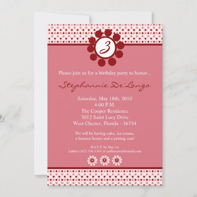 5x7 Pink Sweetheat PolkaDot Invitation Anniversair (Devant)