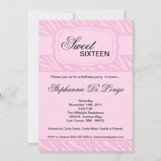 5x7 Pink Zebra Imprimer Invitation de fête d'anniv