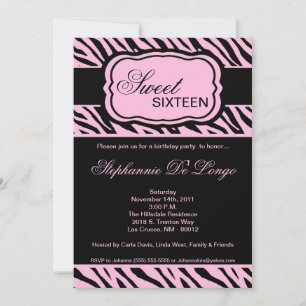 5x7 Pink Zebra Imprimer Invitation de fête d'anniv