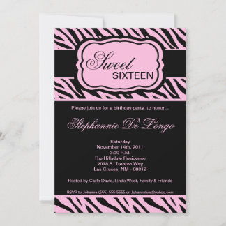 5x7 Pink Zebra Imprimer Invitation de fête d'anniv