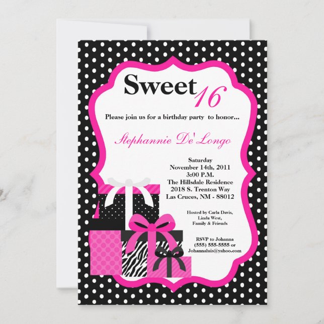 5x7 Pink Zebra présente une invitation pour la fêt (Devant)