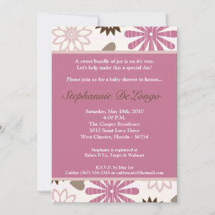 5x7 PinkPurple Invitation Baby shower de fleurs ré