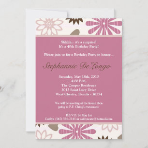 5x7 PinkPurple Retro Flower Invitation d'anniversa