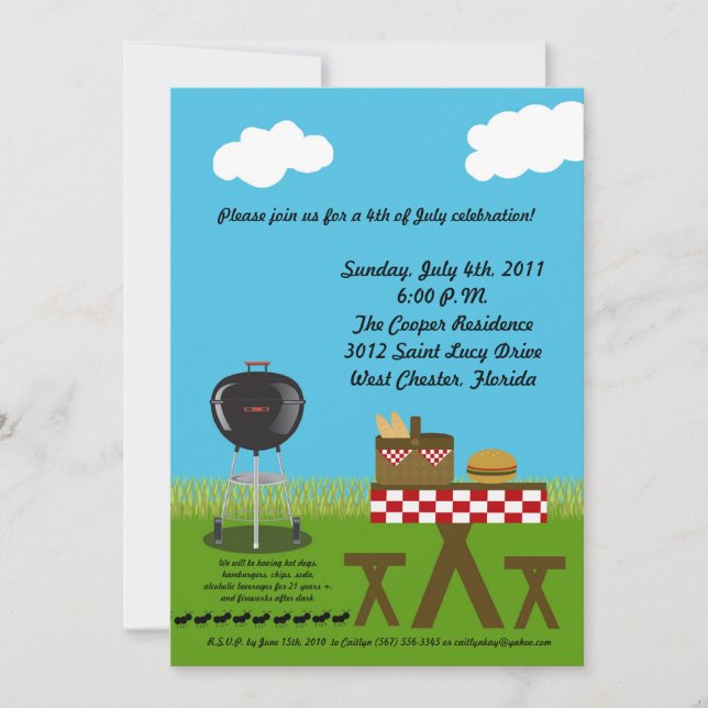 5x7 Pique-nique Été Barbecue Invitation (Devant)