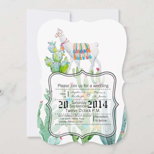 5x7 Plaid Faire-part de mariage Boho Llama Bohemia (Devant)