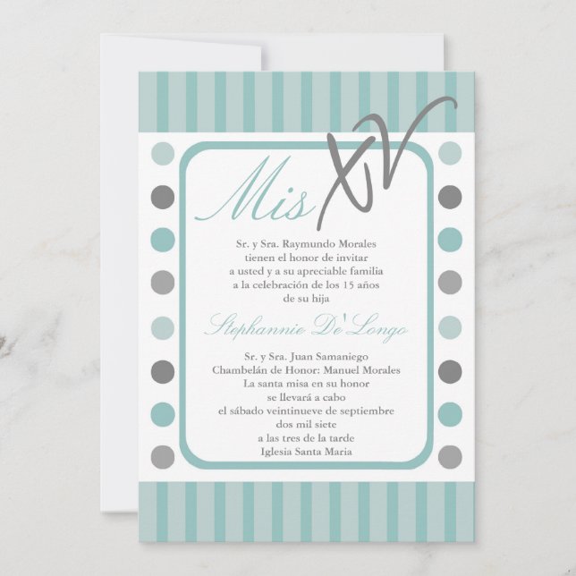 5x7 Pointe Polka Quinceanera Party Invitation (Devant)