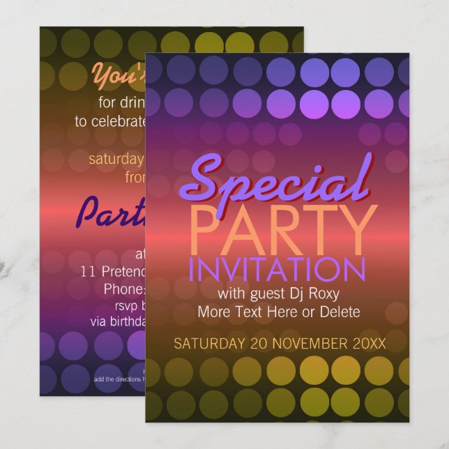 5x7 Points Disco Shiny Invitation spéciale (Devant / Derrière)