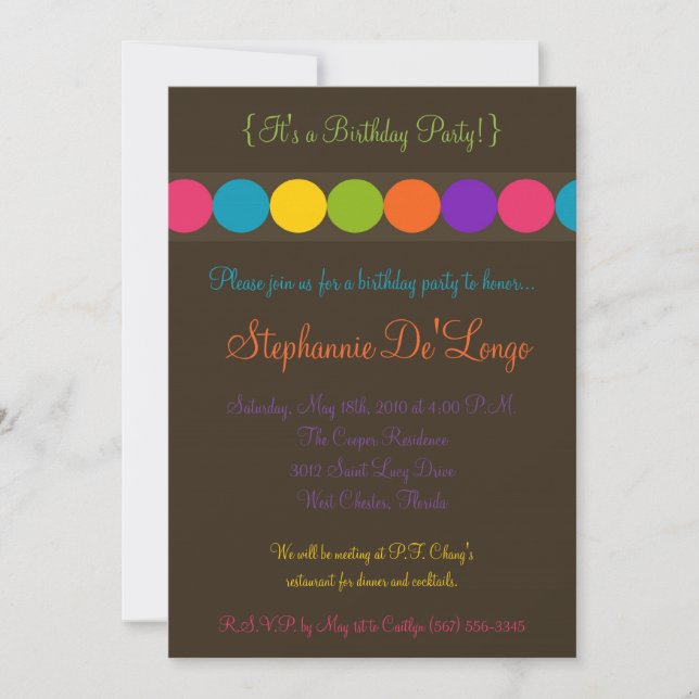 5x7 Polka colorée Point Anniversaire Invitation de (Devant)
