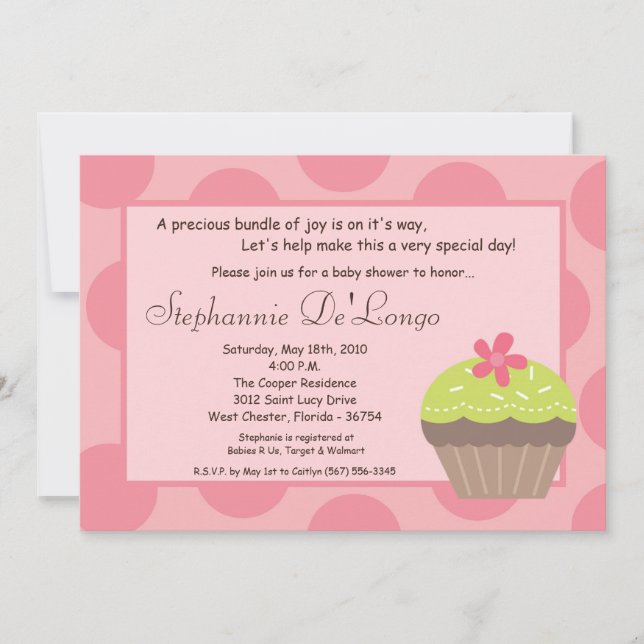 5x7 Polka Dot Cup Cake Baby Shower Invitation (Devant)