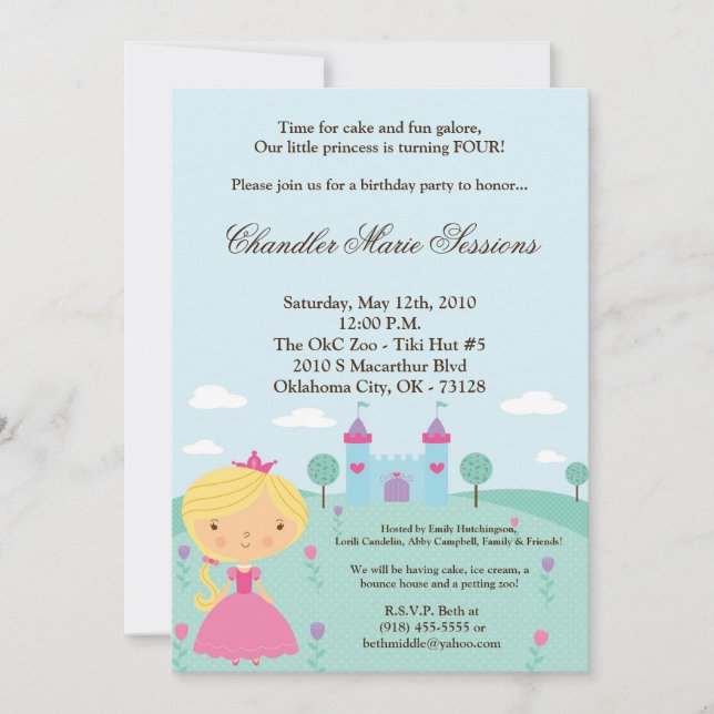 5x7 Princess Girl Castle Invitation de fête d'anni (Devant)