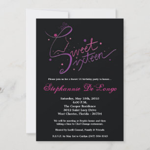 5x7 Princess Girl Sweet 16 Invitation anniversaire