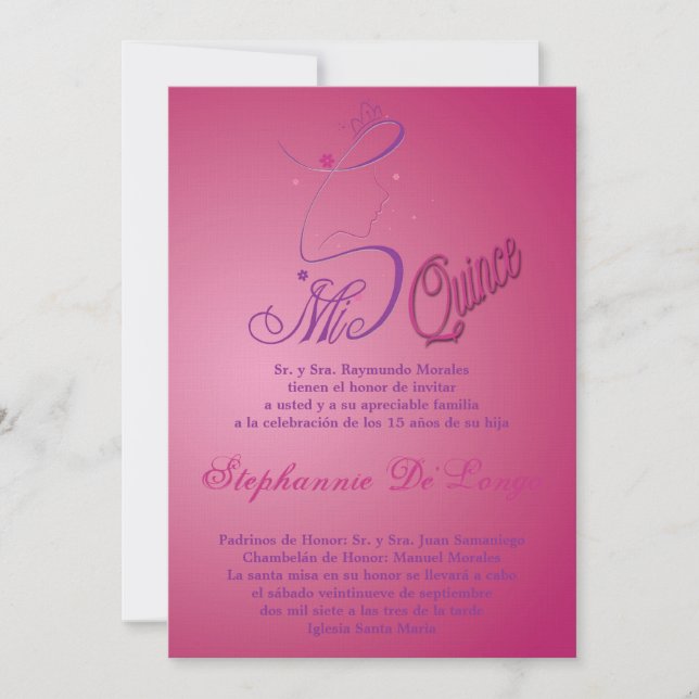 5x7 Princesse fille Quinceanera Invitation d'anniv (Devant)