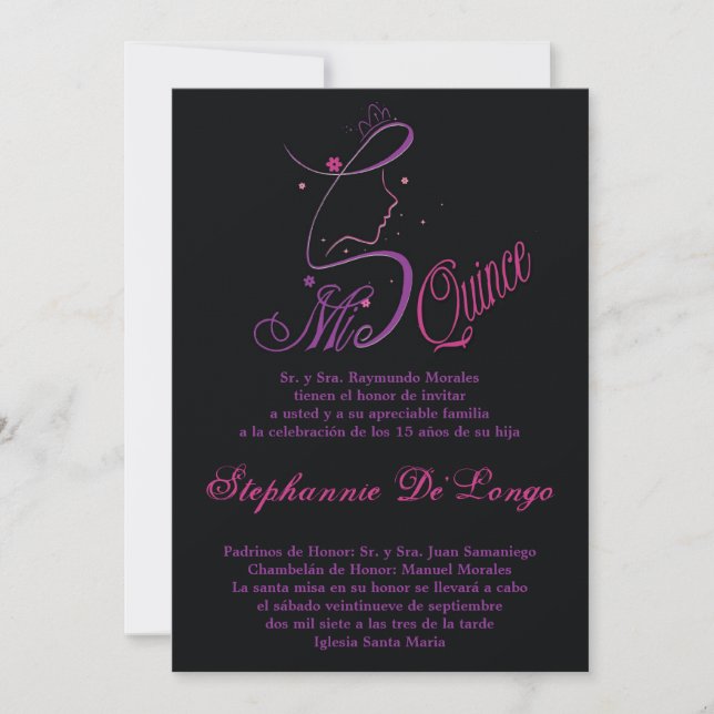 5x7 Princesse fille Quinceanera Invitation d'anniv (Devant)
