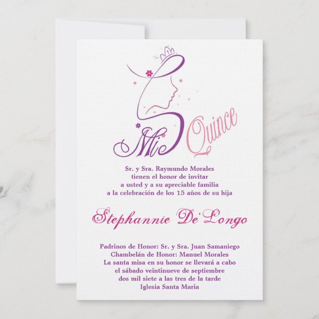 5x7 Princesse fille Quinceanera Invitation d'anniv (Devant)